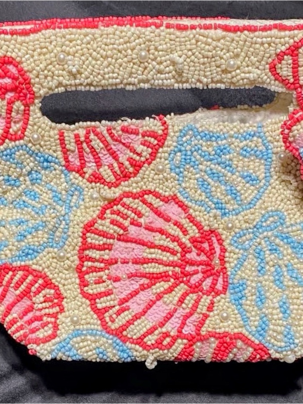 Beaded Seashell Clutch in Coral, Pink & Sky Blue